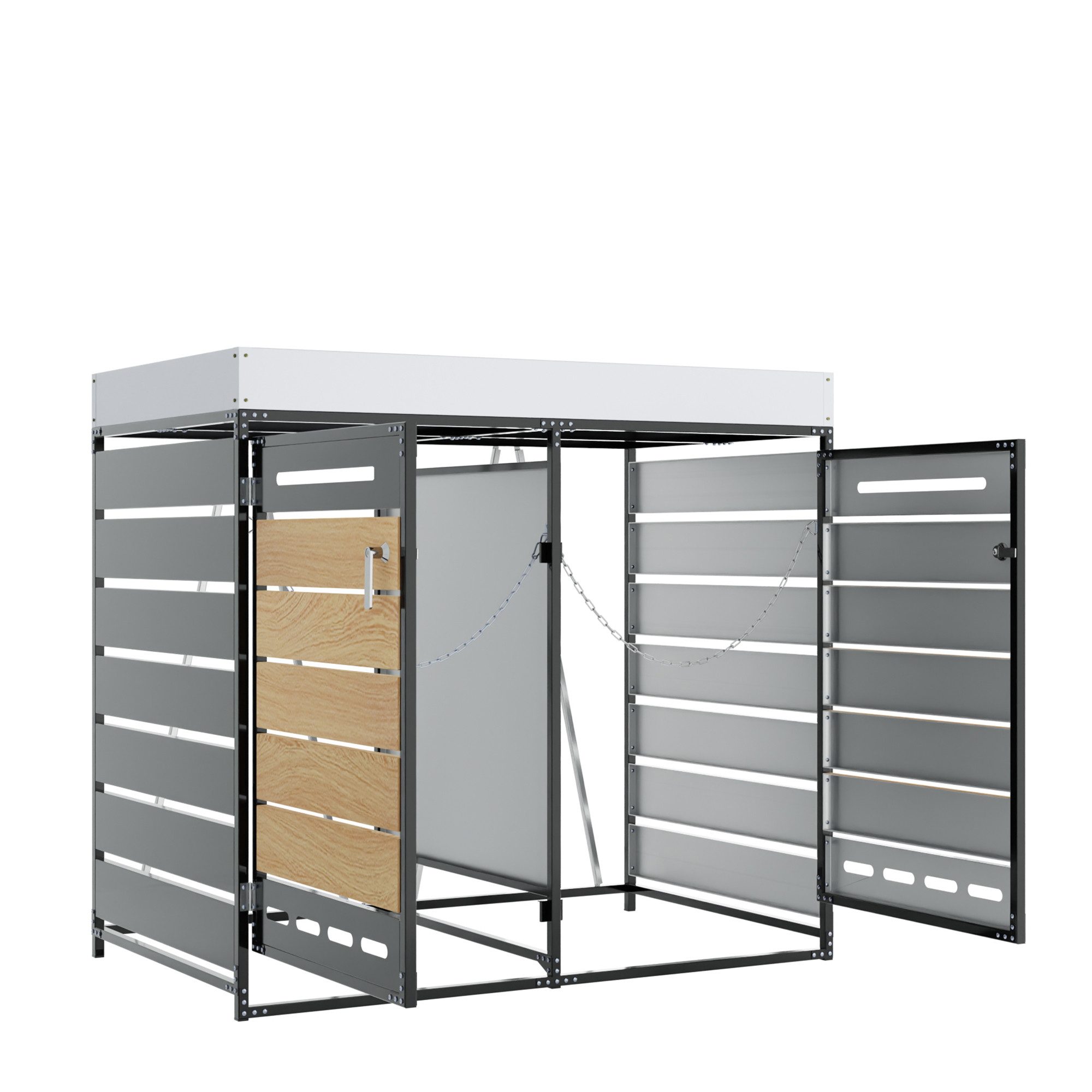 Flieks Mülltonnenbox, Mülltonnenschrank für 2 Tonnen 120–240L mit Pflanzkasten & Schloss