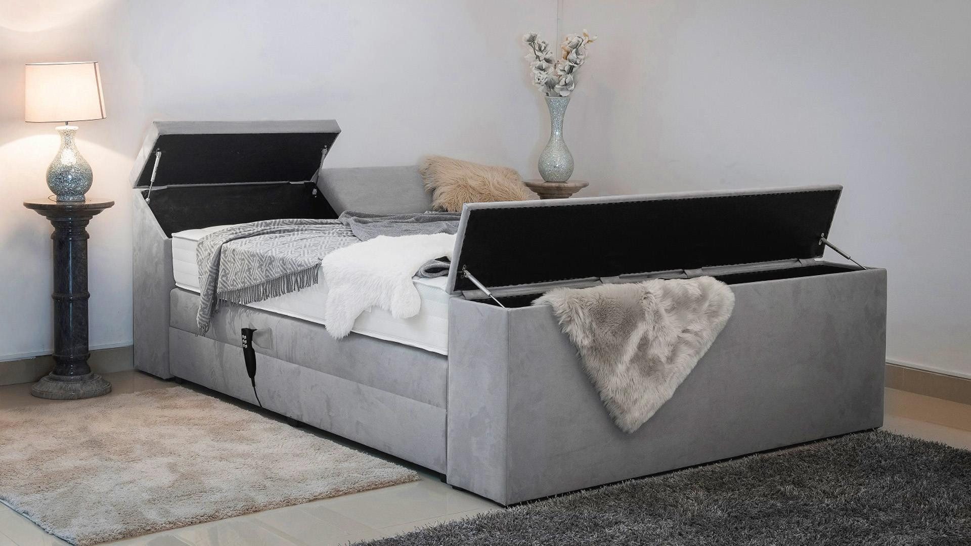 PAARA Boxspringbett Dubai elektrisch verstellbar mit Motor Stauraum, inkl. Matratze und Topper, mit einzigartigem Belüftungssystem
