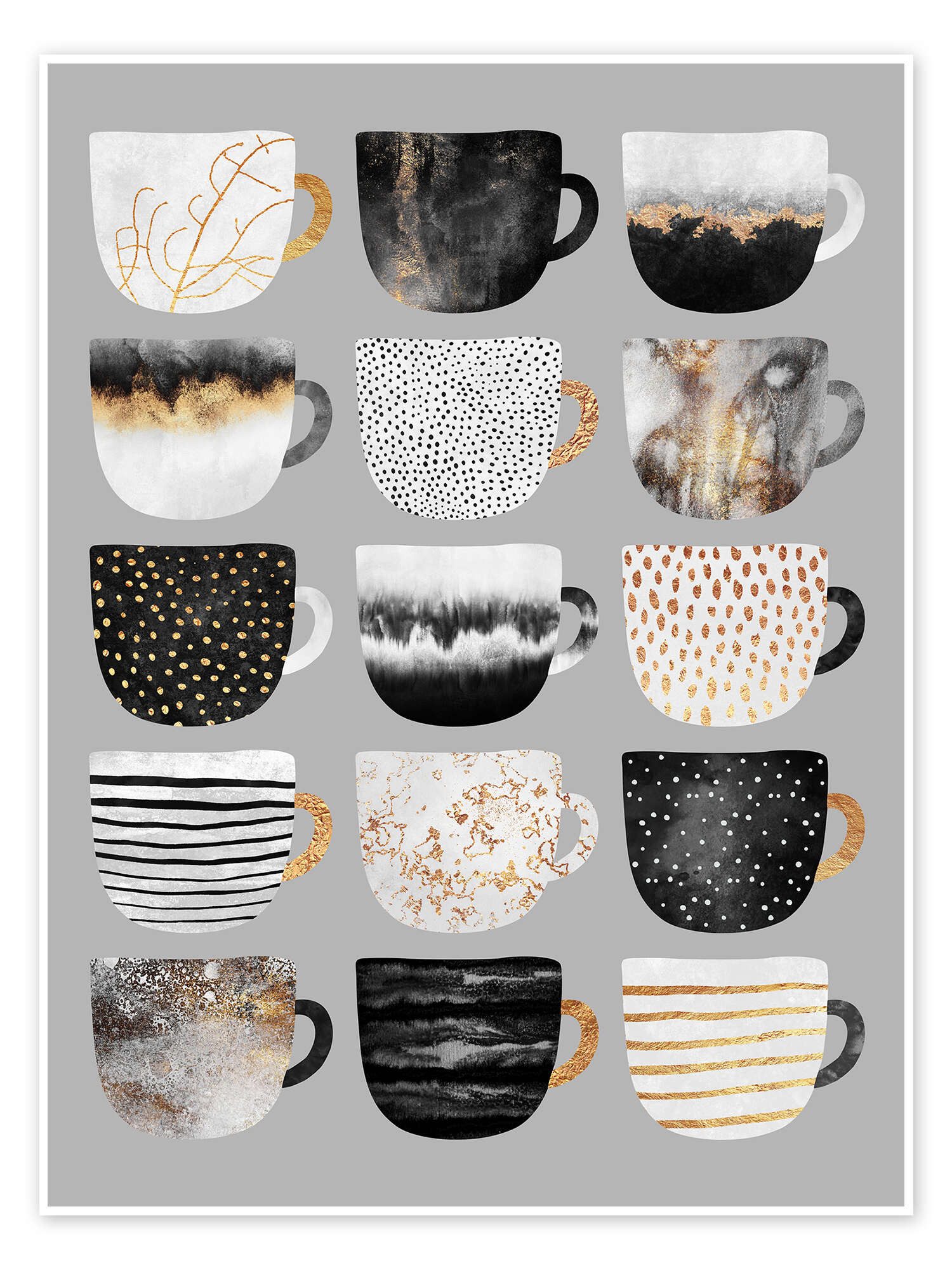 Posterlounge Wandbild Pretty Coffee Cups Grey, Elisabeth Fredriksson, erhältlich als Poster, Leinwandbild, Wandsticker oder Acrylglasbild