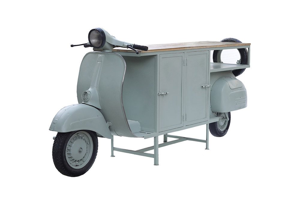 riess-ambiente Barschrank SCOOTER 250cm salbei/natur - Metall, Mango, Motorroller, Upcycling (Einzelartikel, 1-St) Lackierte Retro-Konsole - ideal für Wohn- und Esszimmer oder Küche