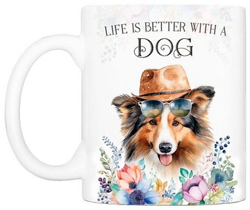 Cadouri Tasse SHELTIE - Kaffeetasse für Hundefreunde, Keramik, mit Hunderasse, beidseitig bedruckt, handgefertigt, Geschenk, 330 ml