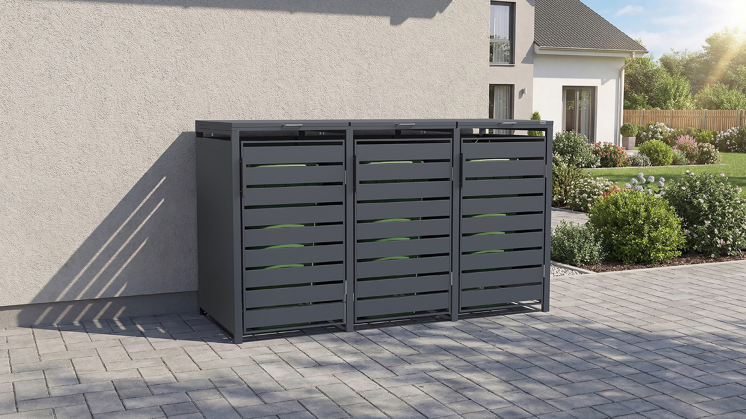 weka Mülltonnenbox Gary, Metall pulverbeschichtet, für 3 Mülltonnen, BxTxH: 189,5x80x116 cm