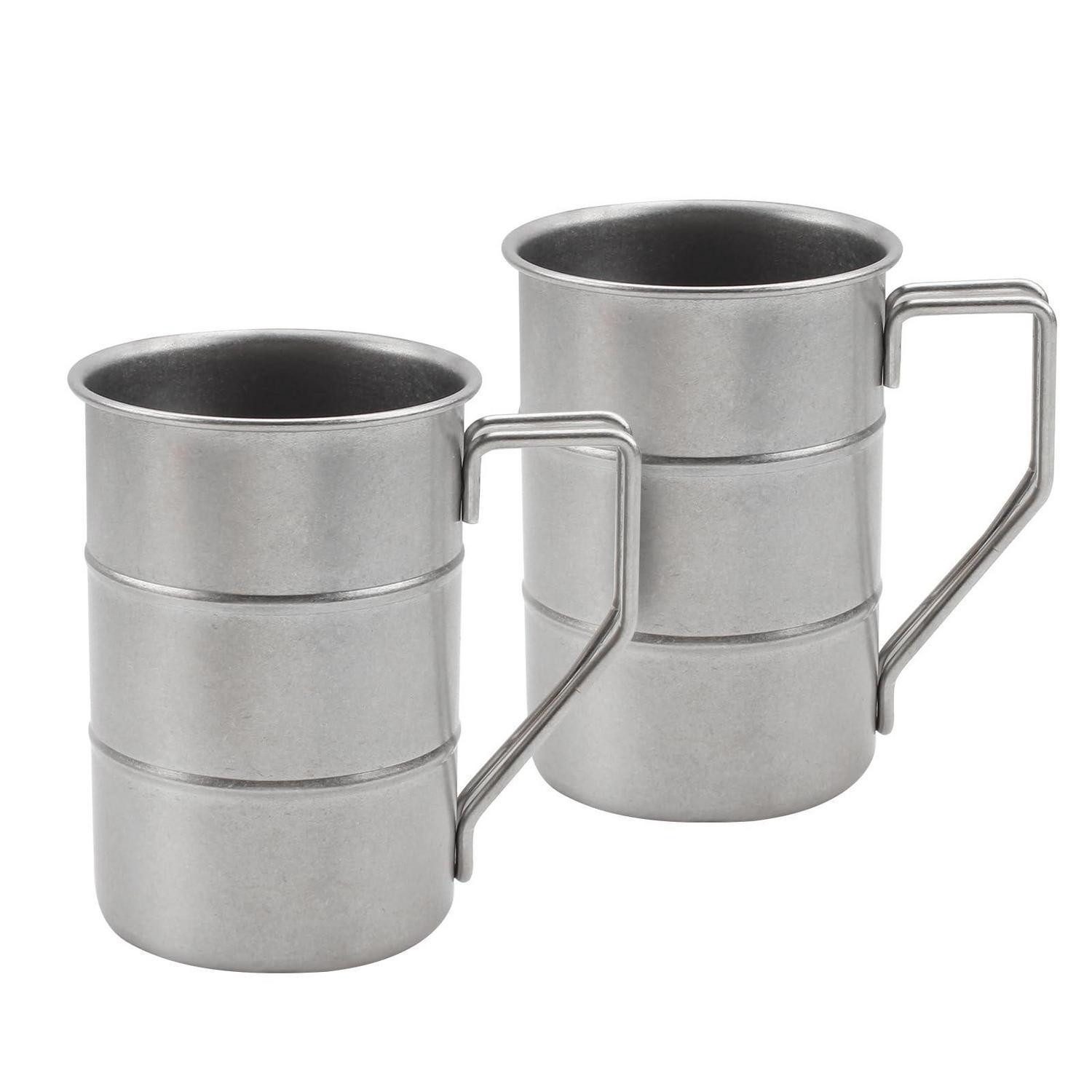 LuxusKollektion Becher Edelstahl Tasse 2er Set Retro Camping 380ml Silber, Metall