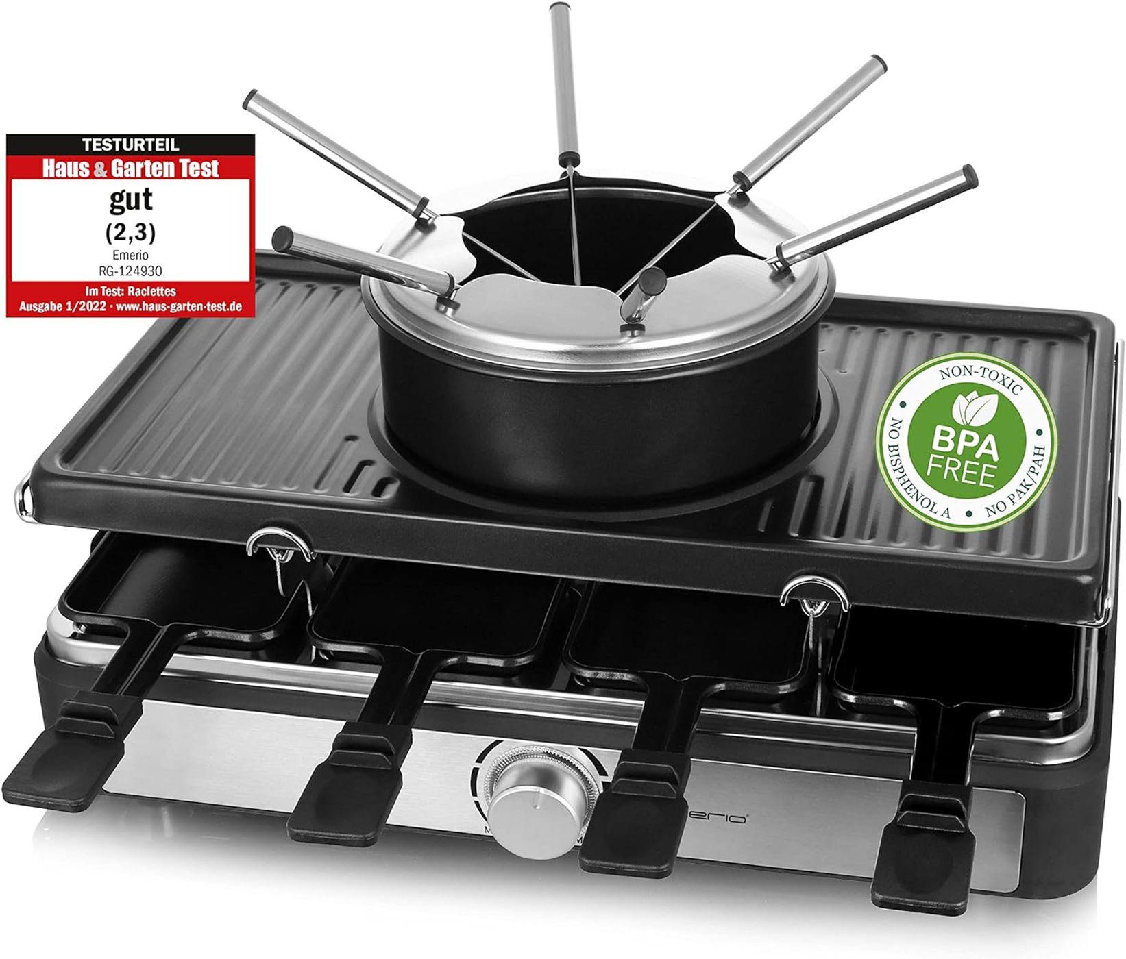 Emerio Raclette RG 124930, 3 W Raclette, und Grill 1300 1 Set, in Fondue