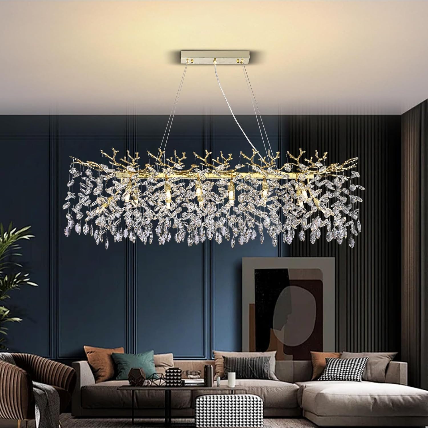 RRBEST Kronleuchter Modern Kronleuchter Kristall Leuchte, Luxus Kristall Pendelleuchte, Dimmbar Kristall Hängeleuchte, für Esszimmer, Wohnzimmer, Schlafzimmer