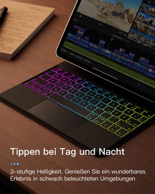 Inateck iPad Hülle mit Tastatur, für iPad Air 5/4, iPad Pro 11 Zoll 4/3/2/1 iPad-Tastatur (vollflächiges Touchpad, 3-Zonen 7-Farben-Mischhintergrun)