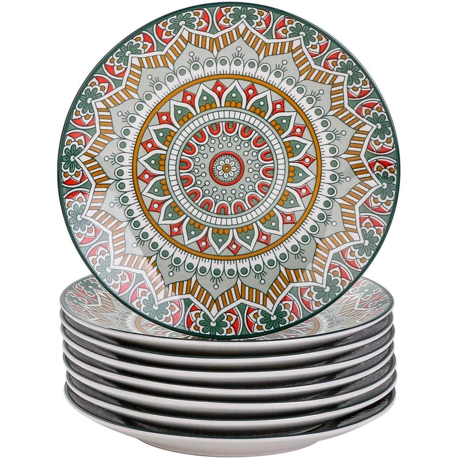 LuxusKollektion Kuchenteller Kuchenteller Porzellan 8tlg 21cm 8 piece dessert plates Mandala-grün