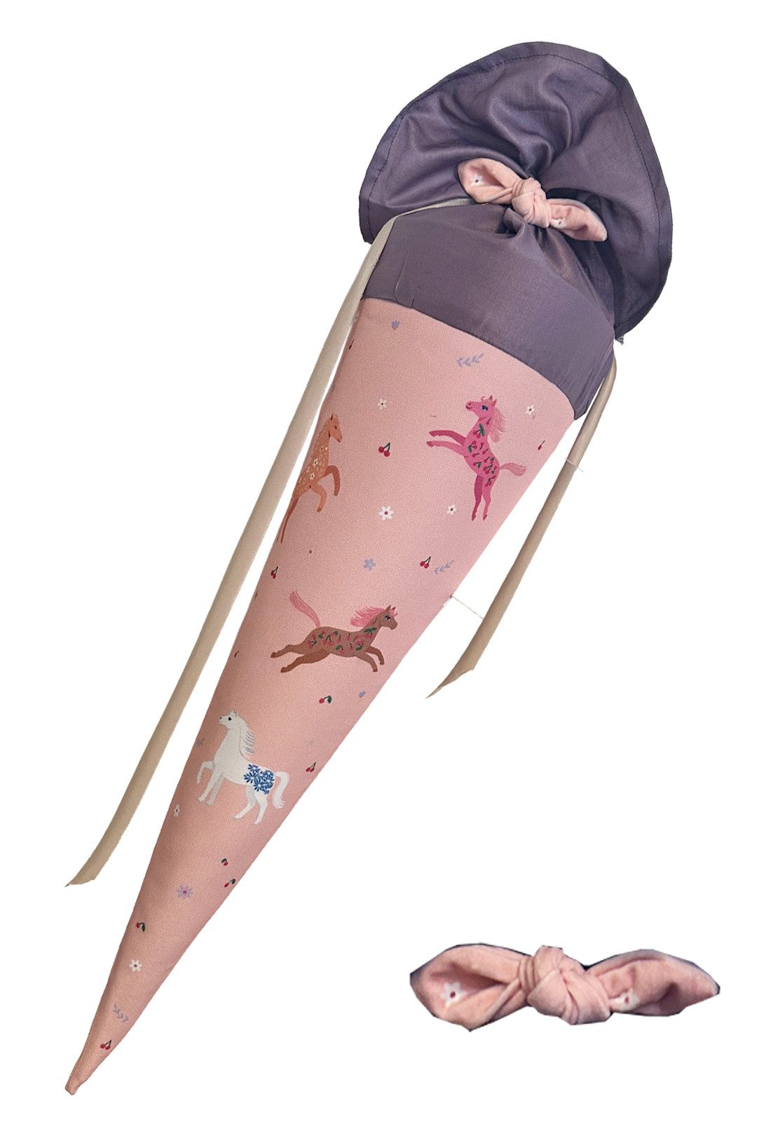 coopz Schultüte Pferd 70 cm mit Haarschleife Textil Handmade- Personalisierung möglich