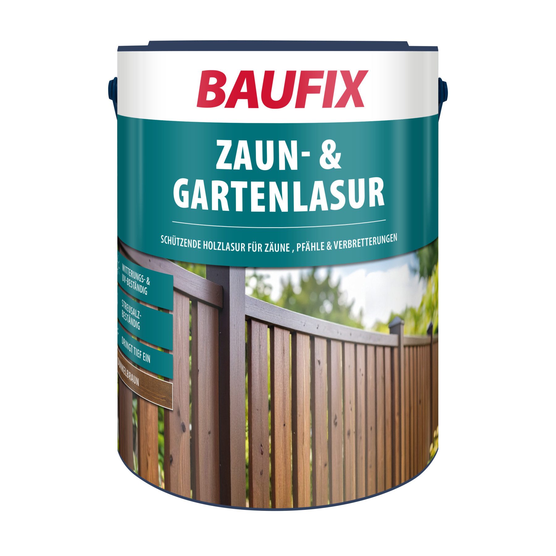 Baufix Holzschutzlasur Zaun & Gartenlasur seidenglänzend, 5 Liter für ca. 50 m², Holzlasur für innen & außen, Verkleidungen, Carports & Fachwerk