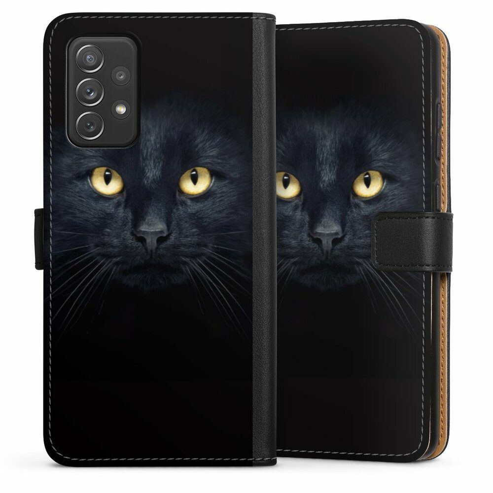 DeinDesign Handyhülle Katze Auge schwarz Tom Cat, Samsung Galaxy A72 Hülle Handy Flip Case Wallet Cover
