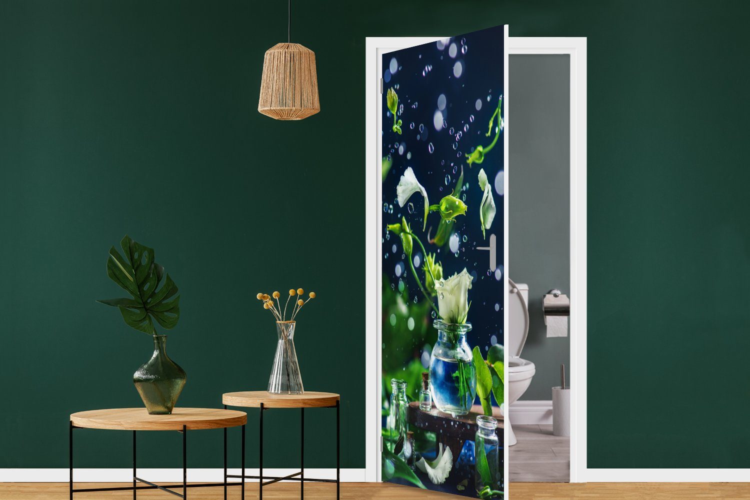 Tür, für - Türtapete bedruckt, Türaufkleber, Tropfen Matt, MuchoWow Fototapete Rosen - 75x205 cm St), (1 Blumen,