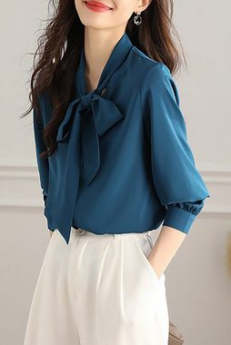 BlauWave Chiffonbluse Damen lässige Langarmbluse Fliege Ausschnitt Button-Down-Hemden (1-tlg) stilvoll elegant Schluppenbluse, Klassische Bluse