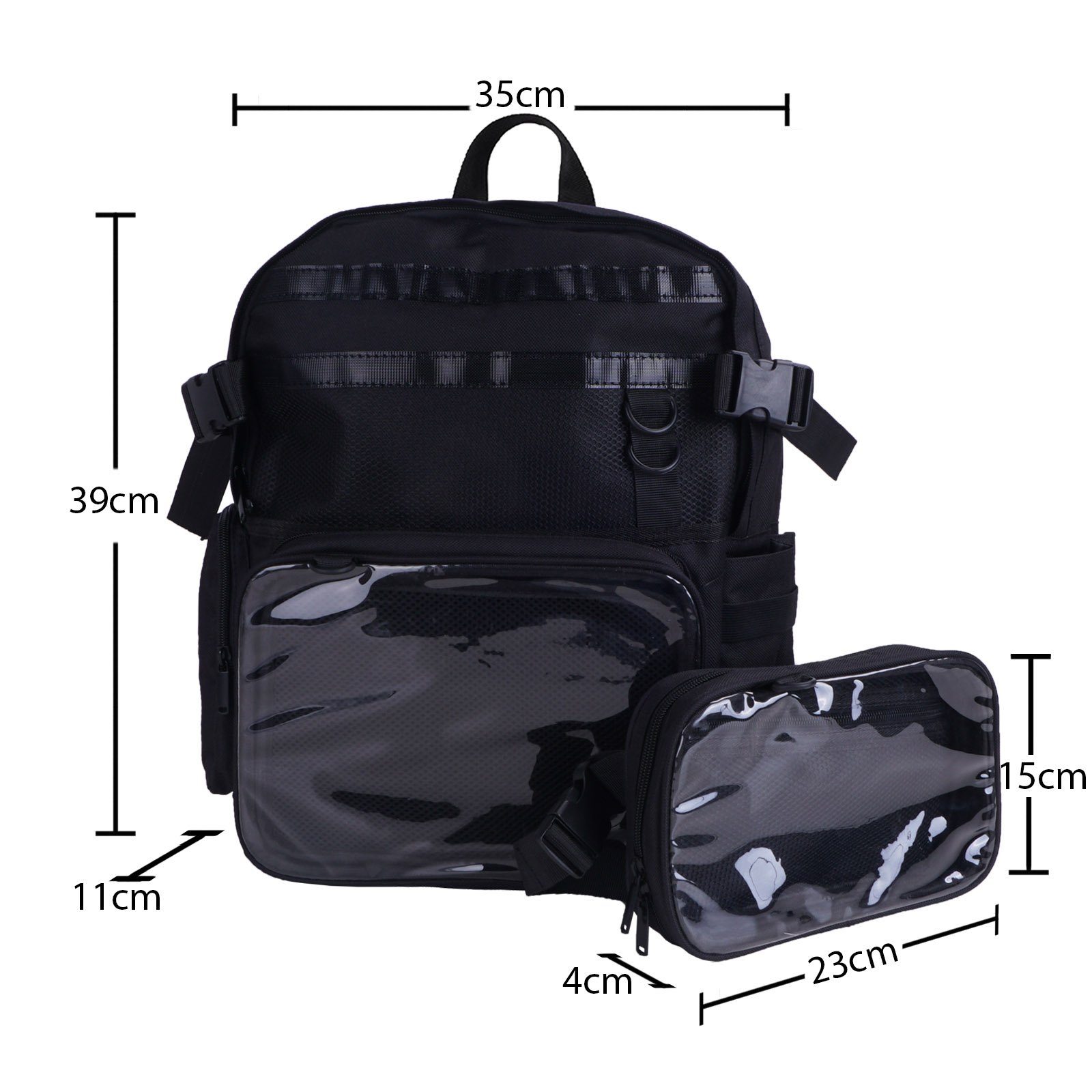 Ita Tasche bag Daypack Sichtfenster 39x35c, Itabag abnehmbarer Bauchtasche, GalaxyCat Rucksack mit und Schwarz
