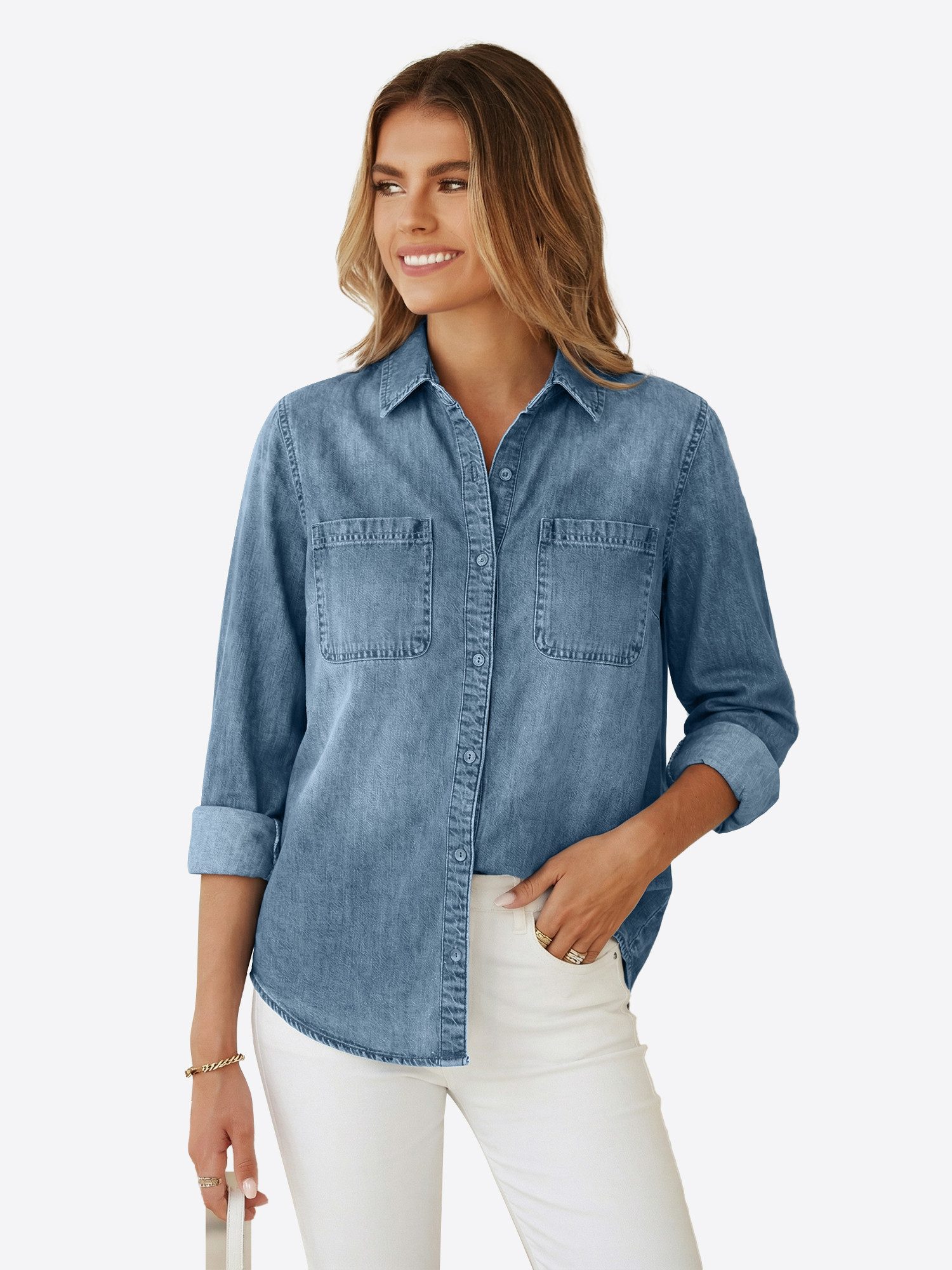 Imily Bela Jeansbluse Damen Lässige Boyfriend Jeansjacke (Packung, 1-tlg., 1per-Pack) aus Baumwolle – Bild 5 von 5