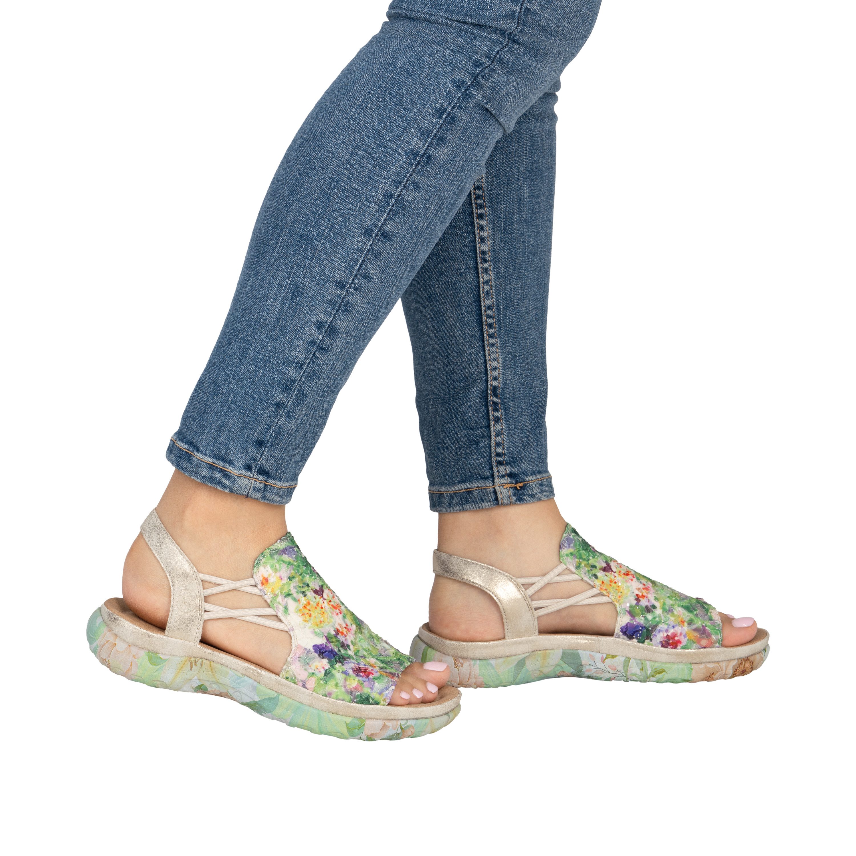 Rieker Sandale Sommerschuh, Schlupfschuh mit seitlichen Gummizügen für guten Sitz