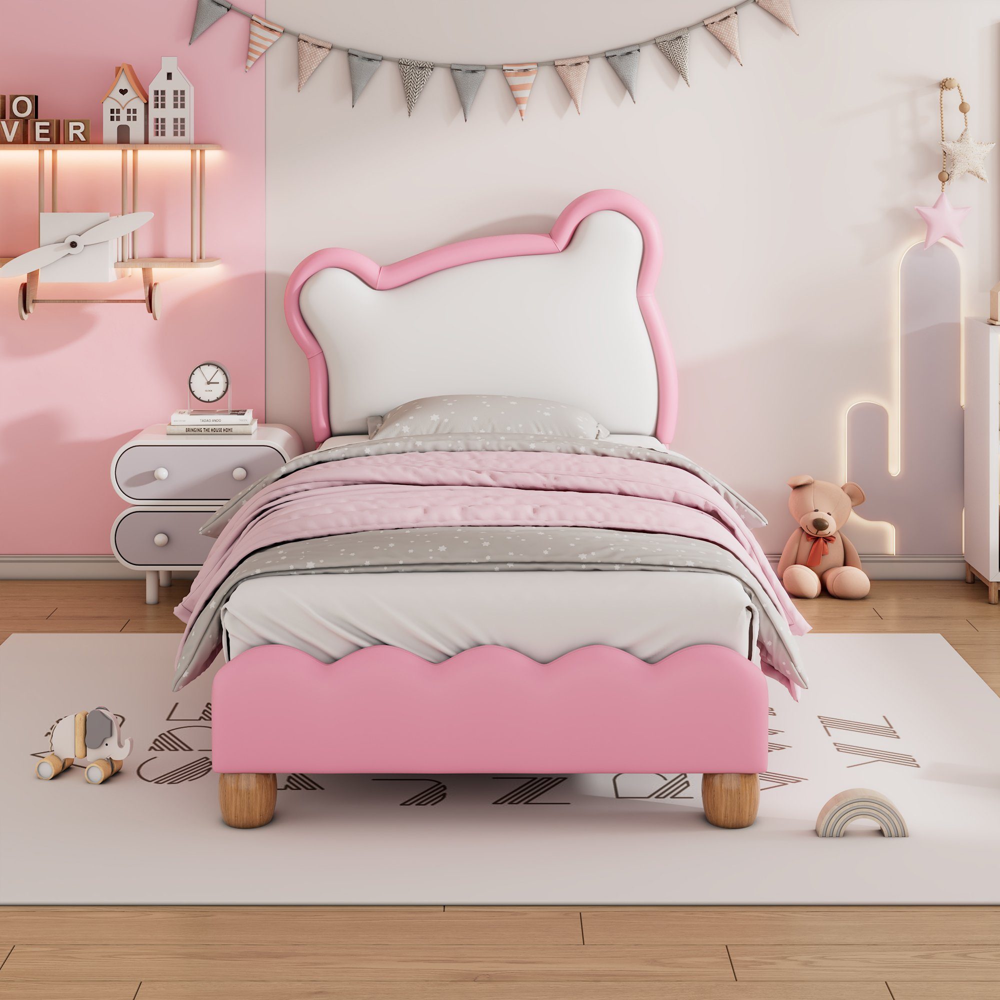 OKWISH Polsterbett Kinderbett mit kuscheligem Bärenkopfteil, günstig online kaufen