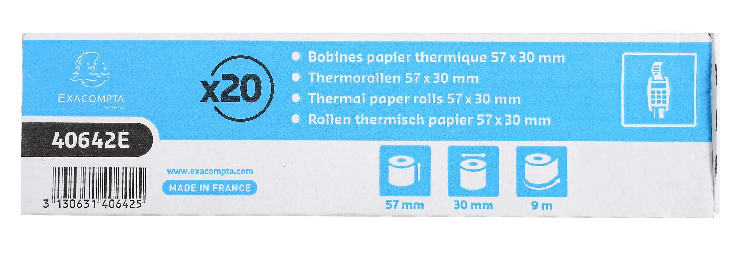 EXACOMPTA Endlospapier 120x Thermorolle 1-lagig Lastschrift 55g/m2 57mmx30mmx12mm Weiß 40642E, Rollen Thermisches Papier