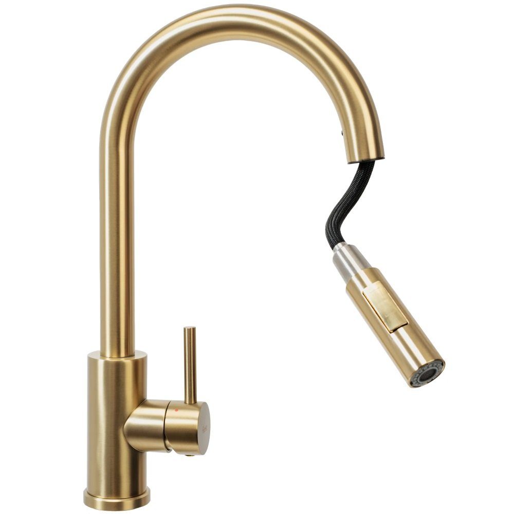 wohnwerk.idee Küchenarmatur ausziehbar Wasserhahn Küche Gold Matt Gebürstet Kupfer Schwarz Chrom – Bild 2 von 5