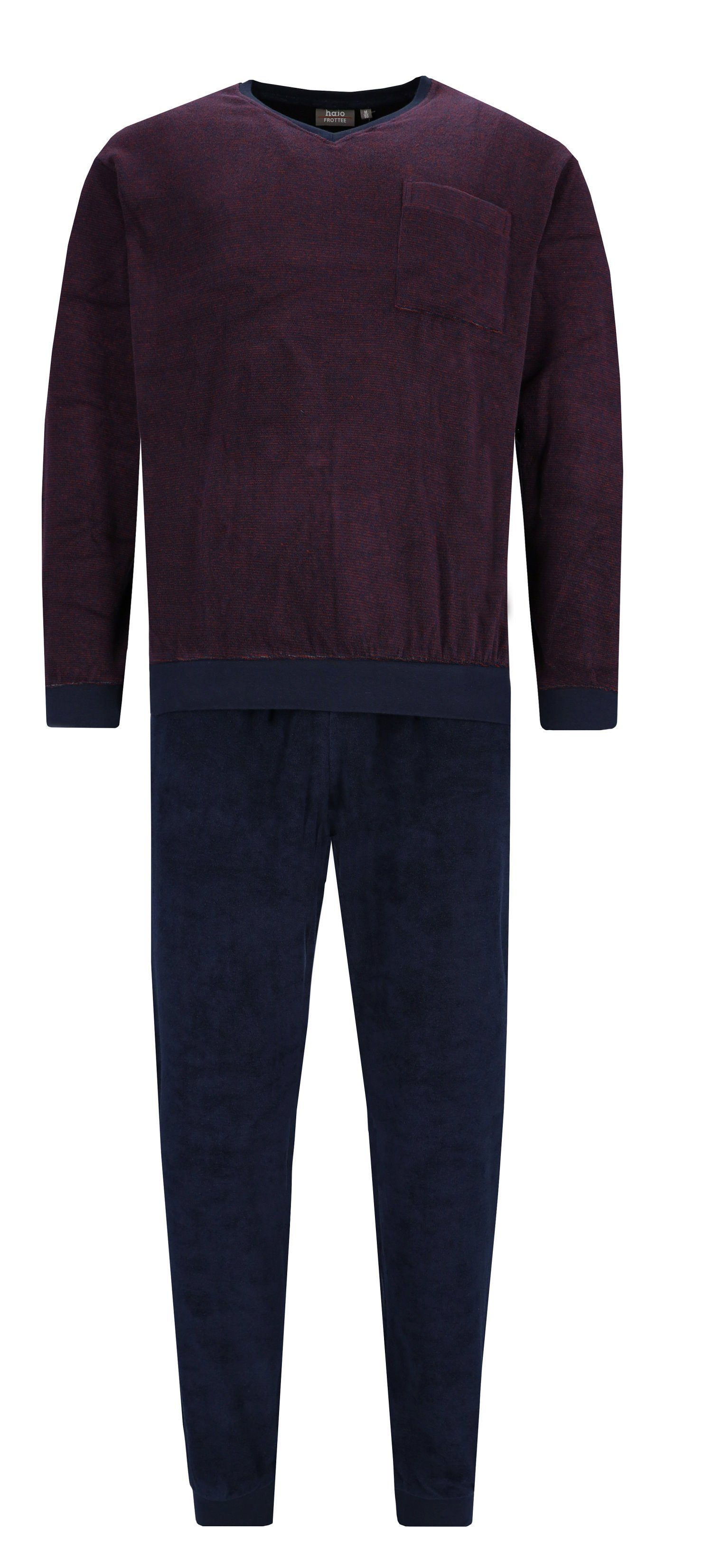 Hajo Schlafanzug Herren Frottee Pyjama (2 tlg) Kuschelige Qualität burgund