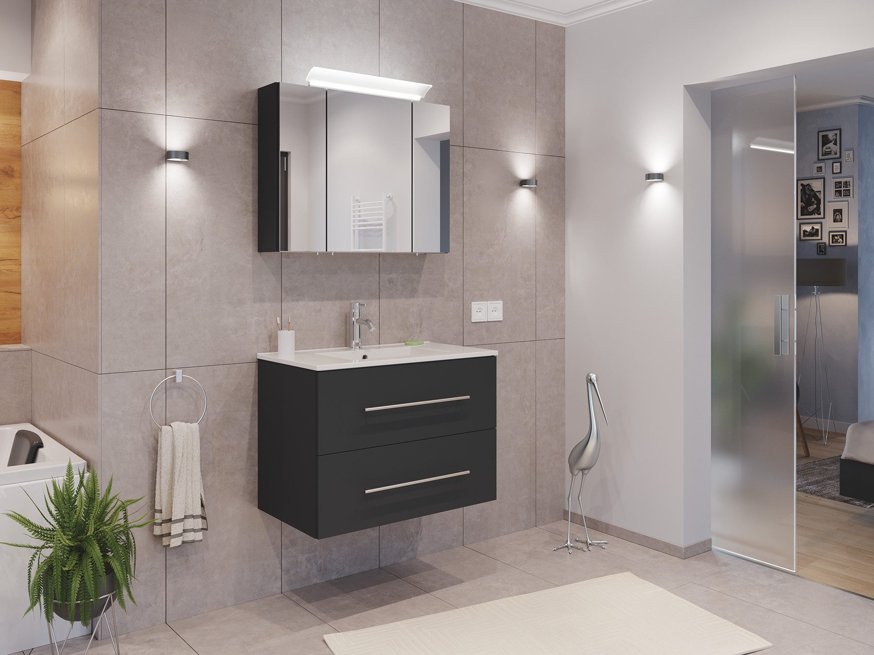 Magnolia Home Waschtisch Badmöbel Set Firenze 70 2tlg. Зеркалоschrank Softclose grafit