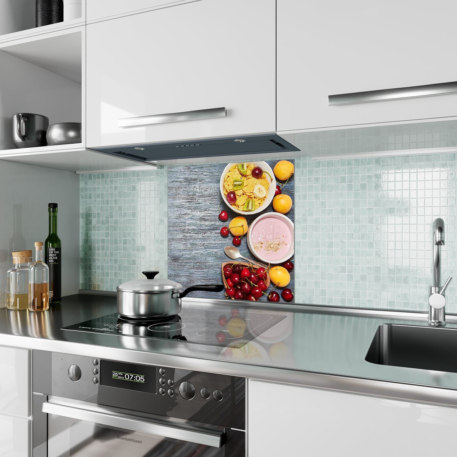 Primedeco und mit Küchenrückwand Motiv Glas Flocken Küchenrückwand Beeren Spritzschutz