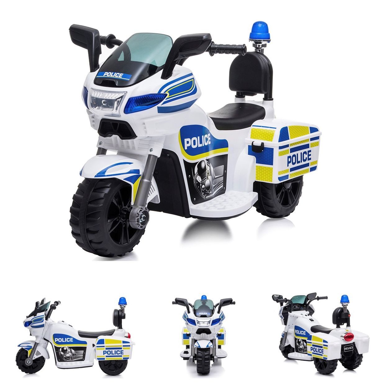 Chipolino Elektro-Kindermotorrad Police, Belastbarkeit 25 kg, Hupe, Alarmton, Frontlichter, 3 Räder, Musikfunktion, Rückwärtsgang