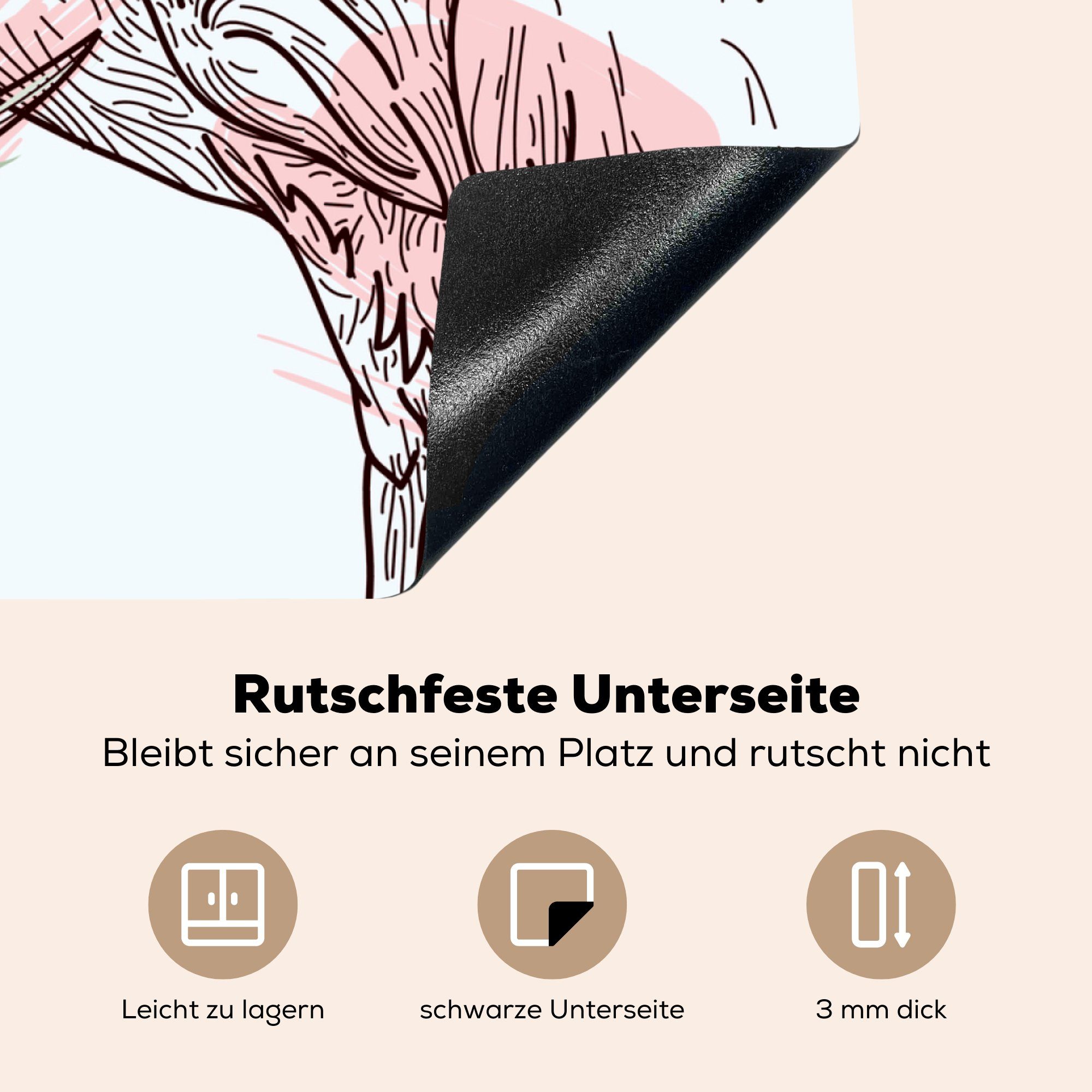 Vogel küche - - Flamingo Pflanzen Ceranfeldabdeckung, MuchoWow Arbeitsplatte Herdblende-/Abdeckplatte 78x78 Muster, - cm, für (1 tlg), Vinyl,