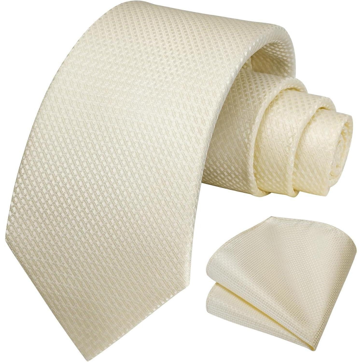 LuxusKollektion Krawatte Krawatte Einstecktuch Set Herren Hochzeit Business Heller Champagner