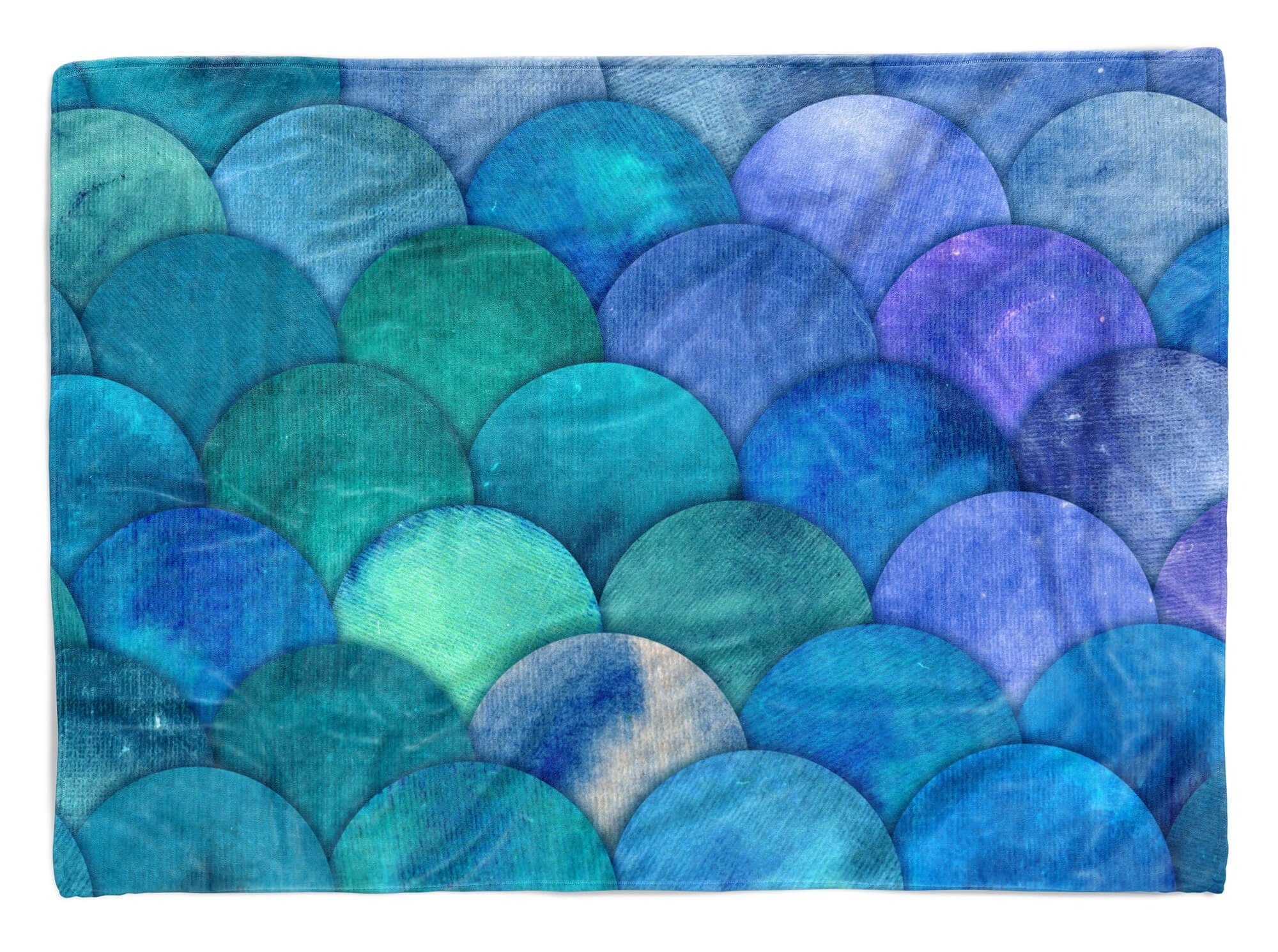 Handtuch Strandhandtuch Sinus Handtücher Fotomotiv Kuscheldecke Schuppenstruk, Art Handtuch Saunatuch mit (1-St), Blau Baumwolle-Polyester-Mix abstrakte
