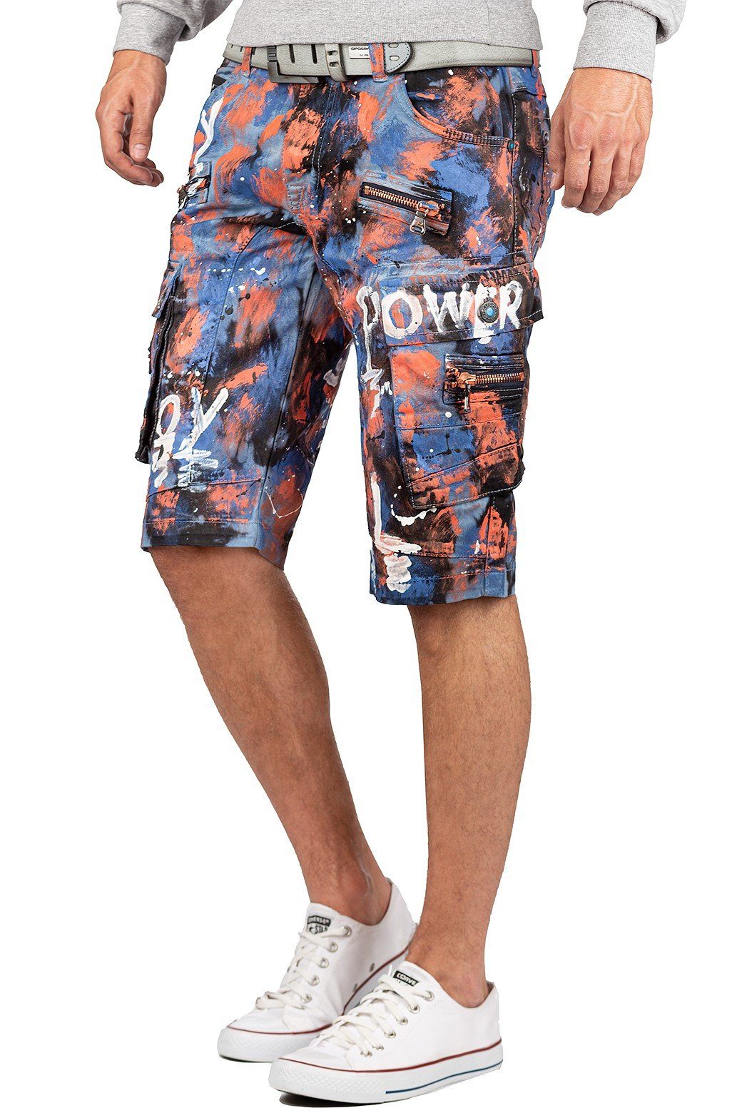 Cipo & Baxx Jeansshorts Herren Regular Fit Kurze Hose Mid Waist BA-CK204 Einzigartiges Design mit Graffiti-Paint-Style