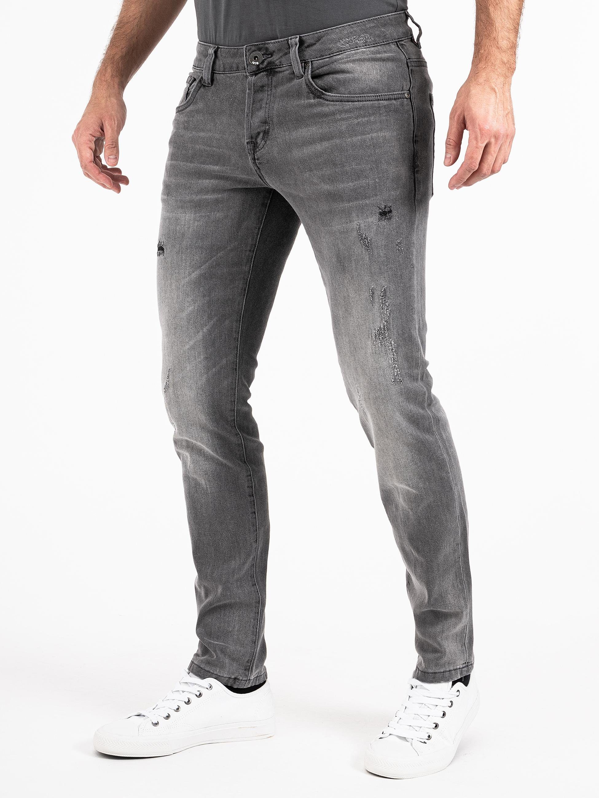PEAK TIME Slim-fit-Jeans Jeans hellgrau München Herren mit Stretch-Bund Destroyed-Optik und