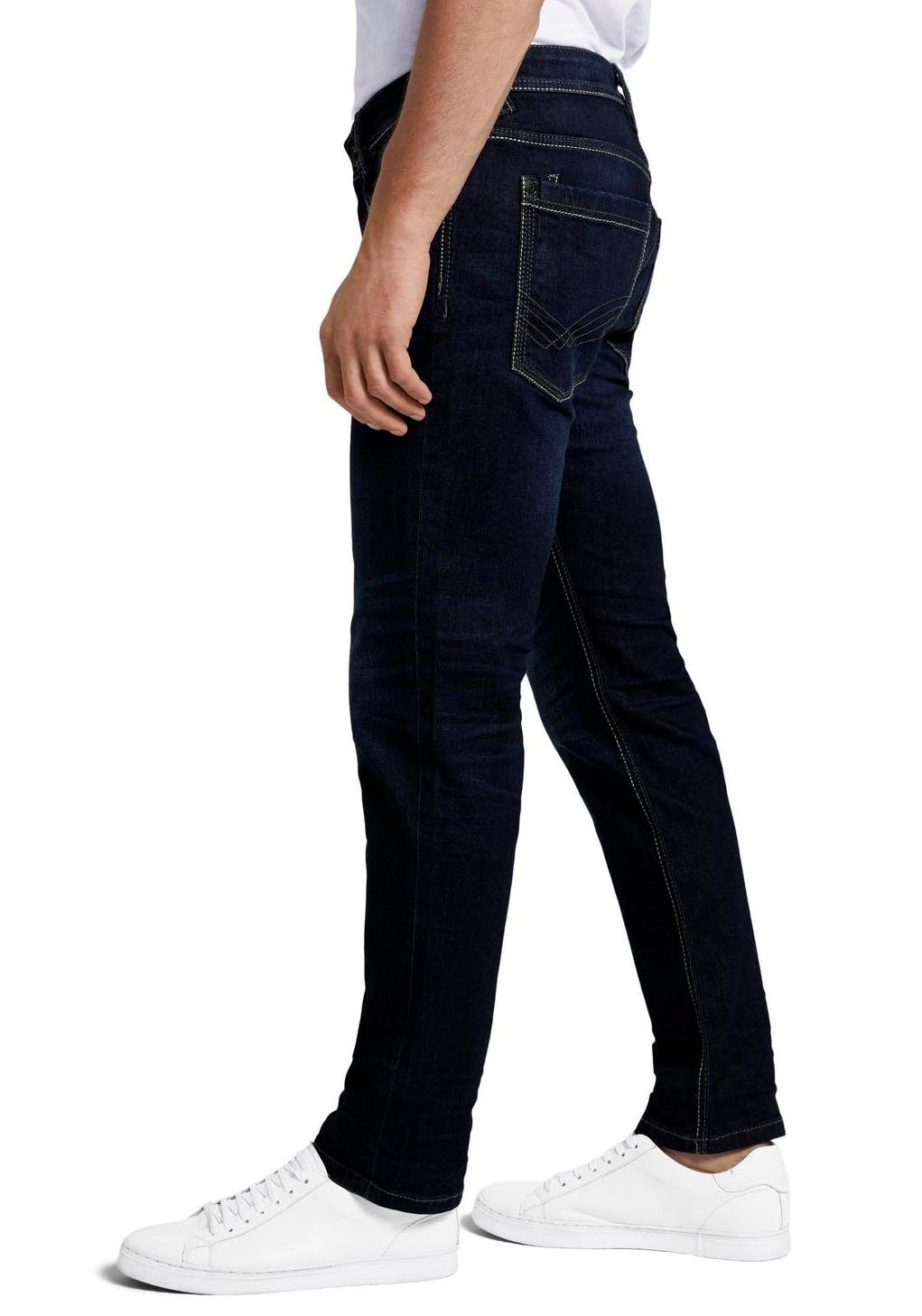 TOM wash MARVIN Logo-Print TAILOR mit kleinem dark Straight 5-Pocket-Jeans stone