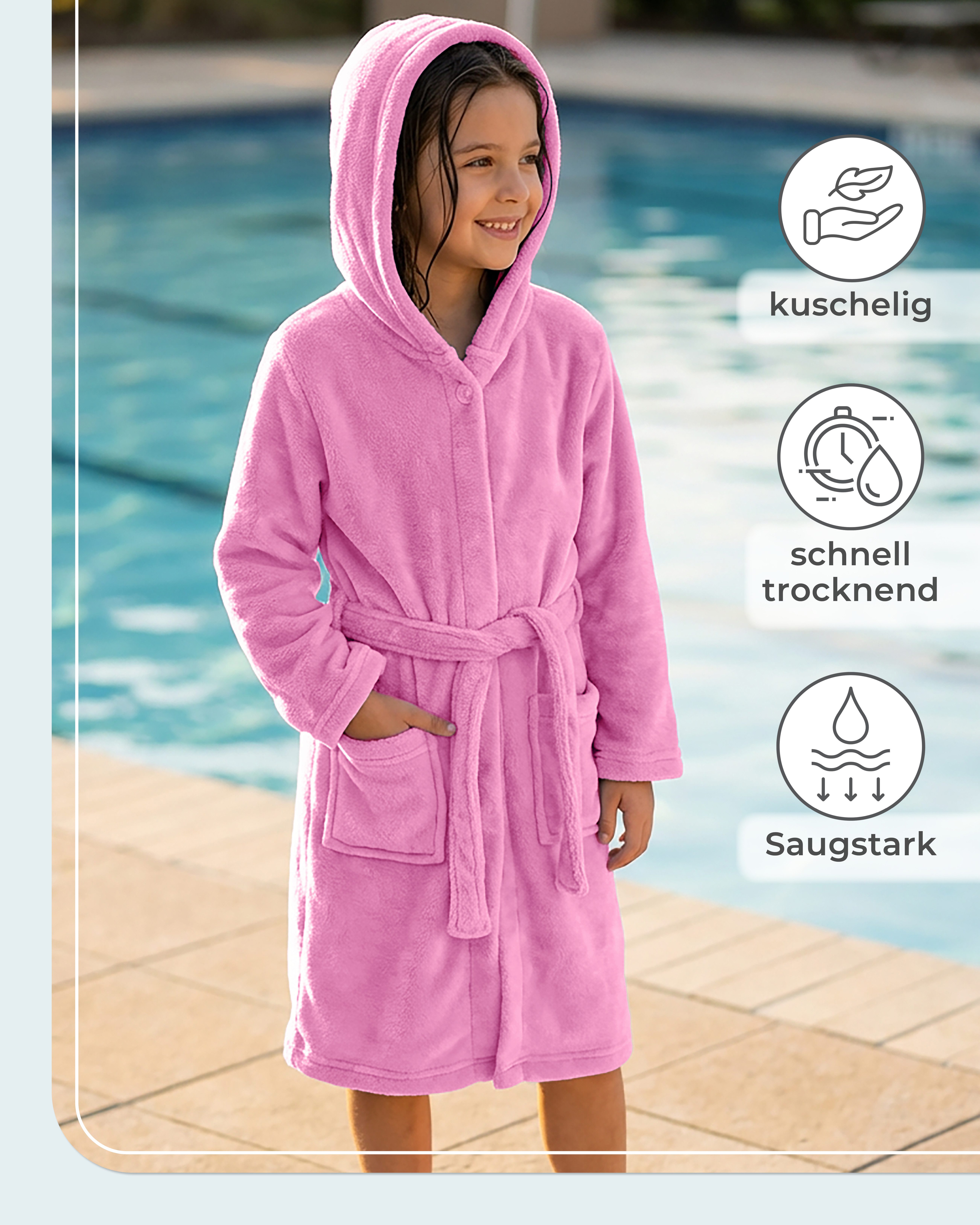 Gräfenstayn Kinderbademantel aus Fleece mit Kapuze & Knopf – Flauschiger Kinder-Bademantel, für Jungen & Mädchen, Größe 146-152 – Bild 5 von 5