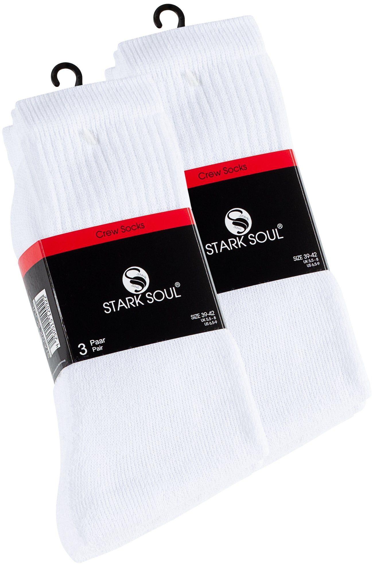 Stark Soul® Tennissocken Crew Socken - 6 oder 12 Paar Tennissocken, Freizeitsocken (6-Paar) in Schwarz, Weiß, oder Schwarz/Weiß/Grau