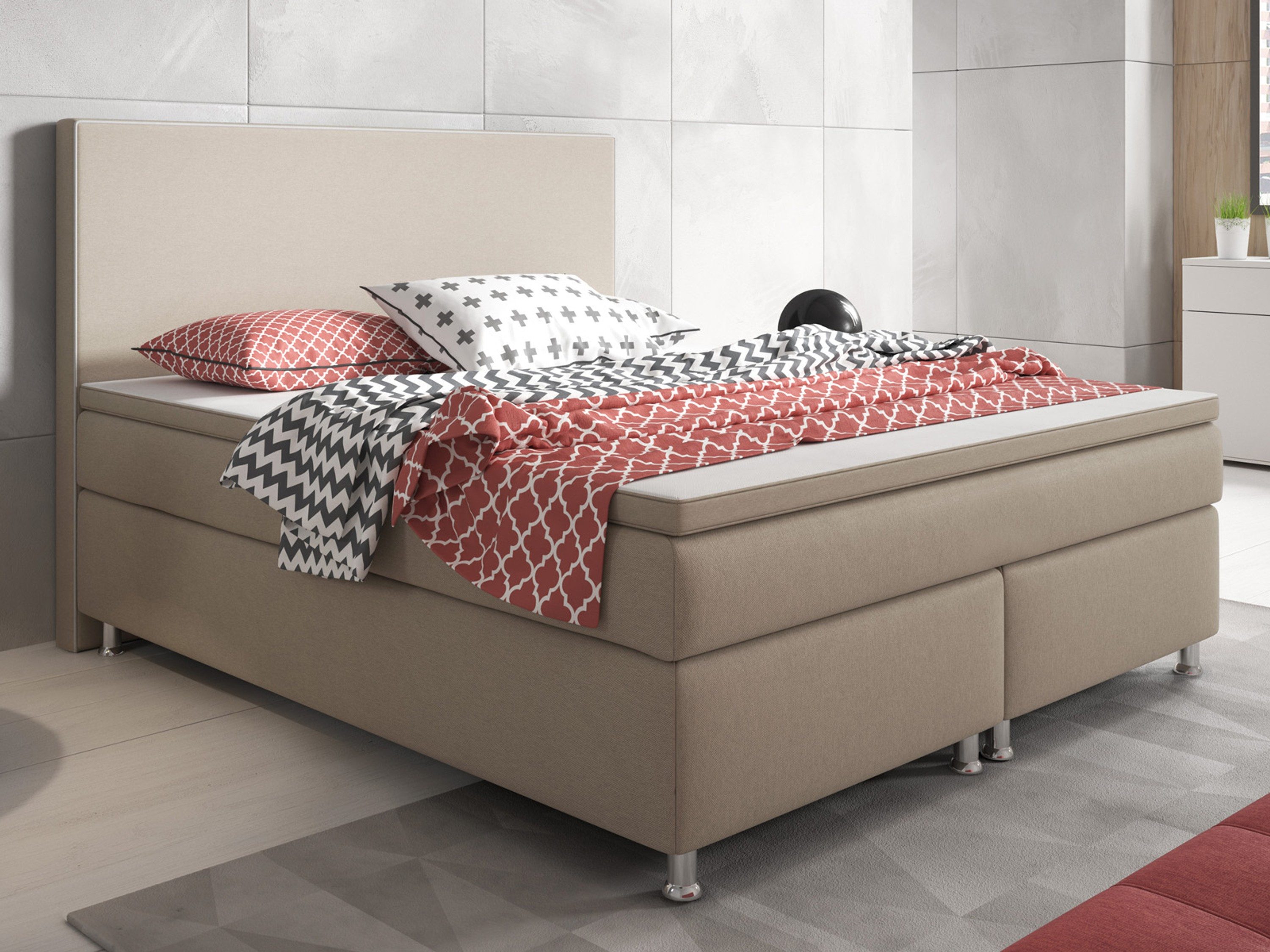 inter Boxspringbett King Size Webstoff mit 7 Zonen Taschenfederkernmatratze und Topper (180x200 cm, Muddy mit 7 Zonen Taschenfederkernmatratzen und Topper), Taschenfederkern-Komfort, gepolstertes Kopfteil, inklusive Matratzen
