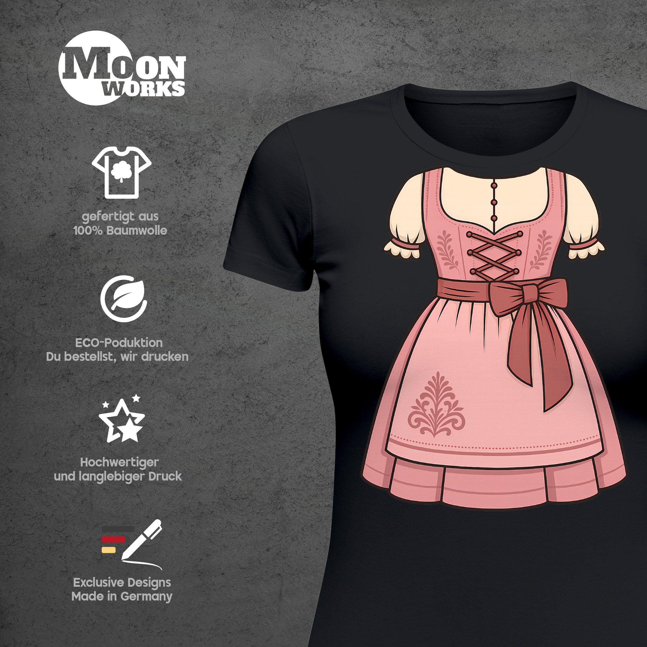 MoonWorks Print-Shirt Damen T-Shirt für das Oktoberfest Fake Dirndl Fun-Shirt Trachtenshirt mit Print