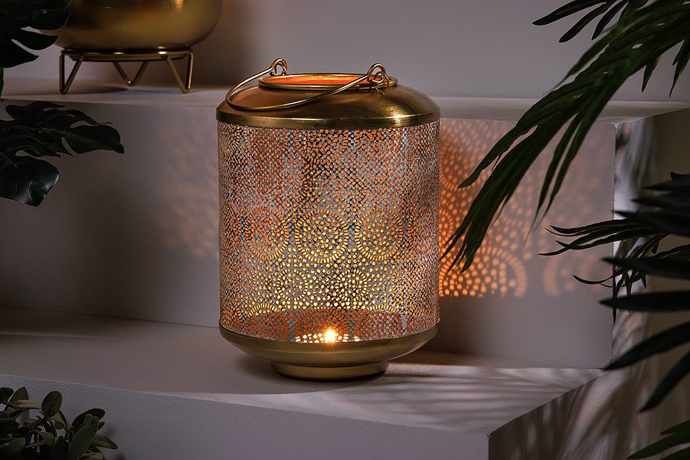 riess-ambiente Windlicht ORIENT 25cm gold (Einzelartikel, 1 St), Wohnzimmer · Metall · Dekoration · Laterne · Boden · handmade · Design