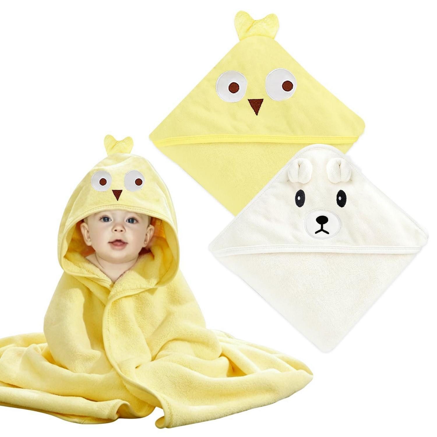 LuxusKollektion Kapuzenhandtuch Kapuzenhandtuch Baby Weißer Bär Hühnchen 80x80cm, (2-St)