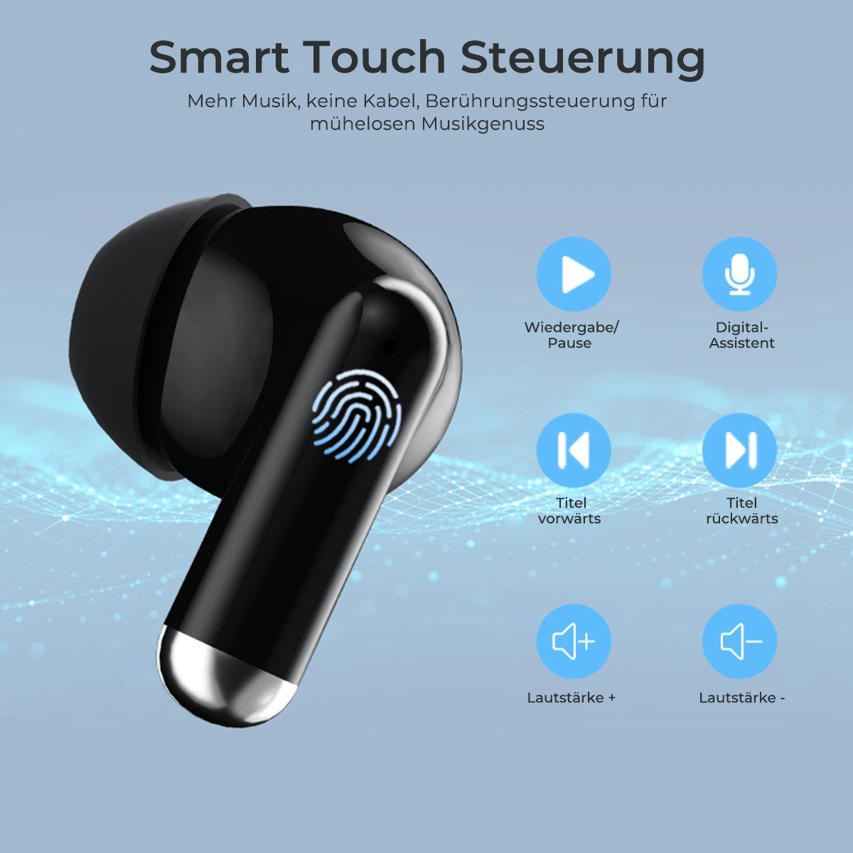 VSIUO 2026 TWS Bluetooth Kopfhörer Kabellos Earbuds HiFi Stereo Sport In-Ear-Kopfhörer (Freisprechfunktion, Noise-Cancelling, Voice Assistant, Siri, Wireless, L – Bild 4 von 5