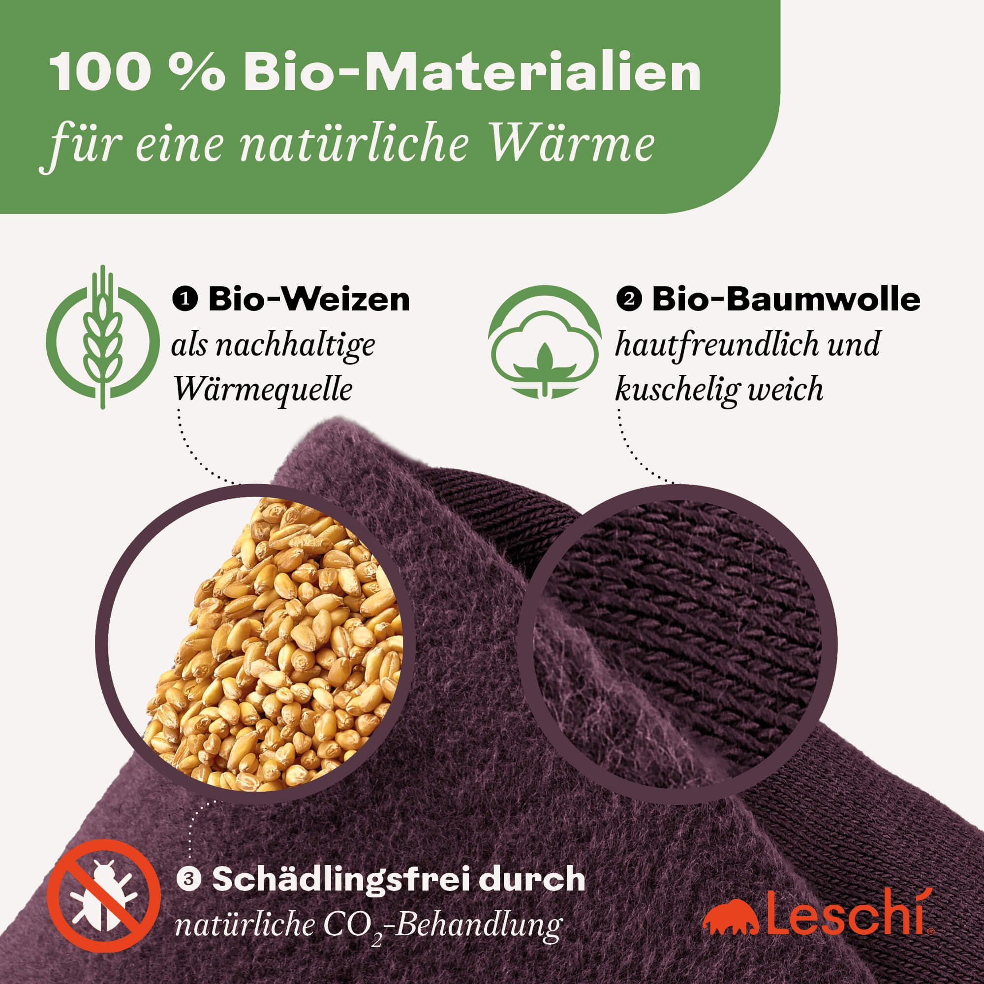 Leschi Wärmekissen für die Mikrowelle, Körnerkissen mit Bio-Weizen für den Bauch, Elefant