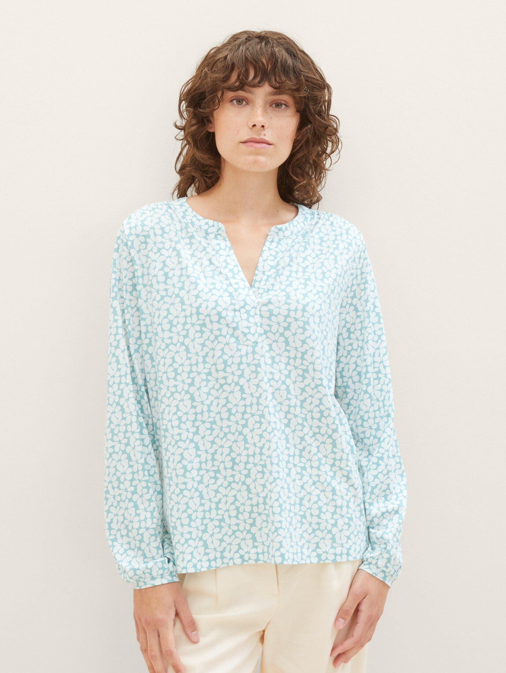 TOM TAILOR T-Shirt Bluse mit Allover-Print teal floral design