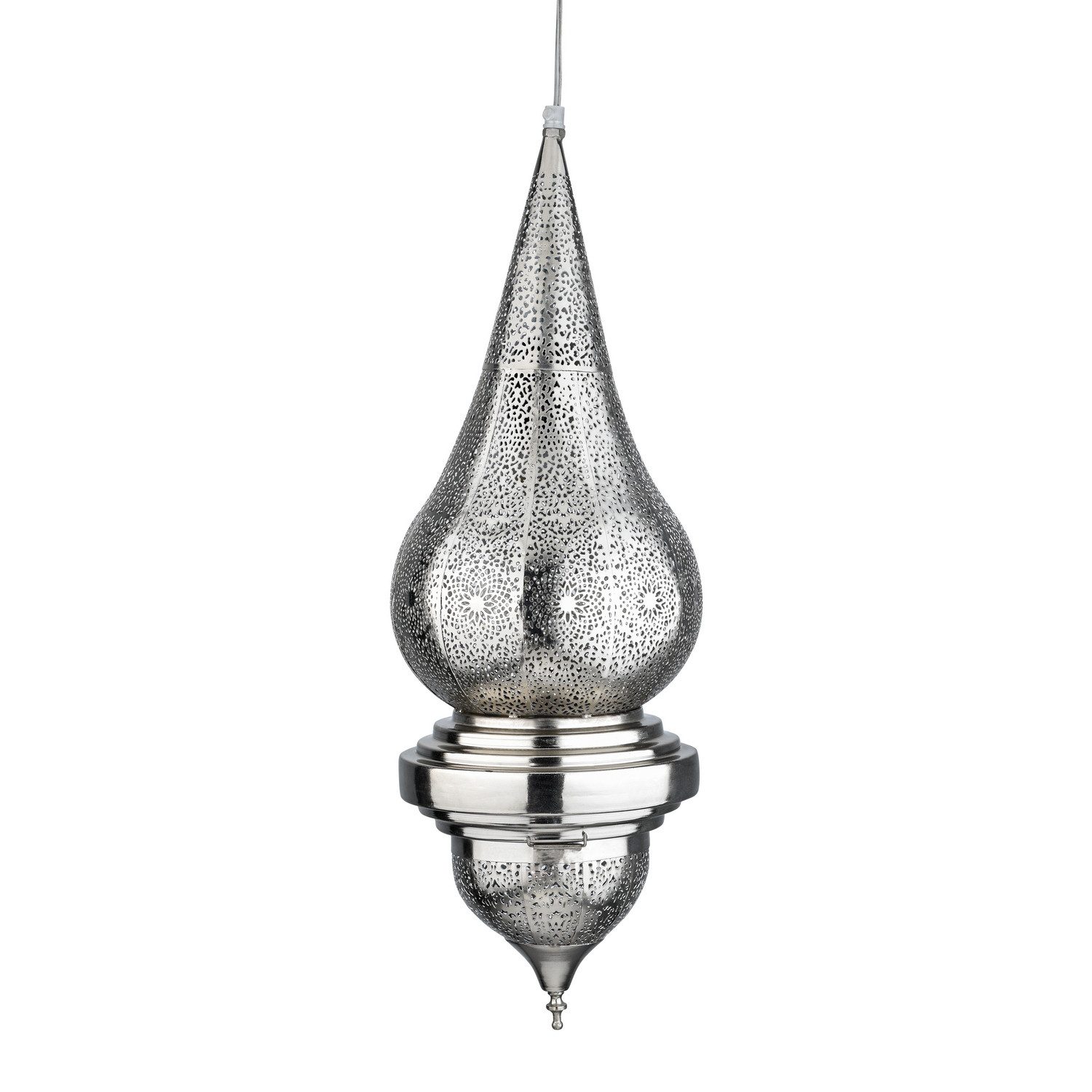 Marrakesch Orient & Mediterran Interior Pendelleuchte Orientalische Pendelleuchte Inanna handgemacht aus Metall, Silber 66cm, Leuchtmittel nicht im Lieferumfang enthalten, Handarbeit