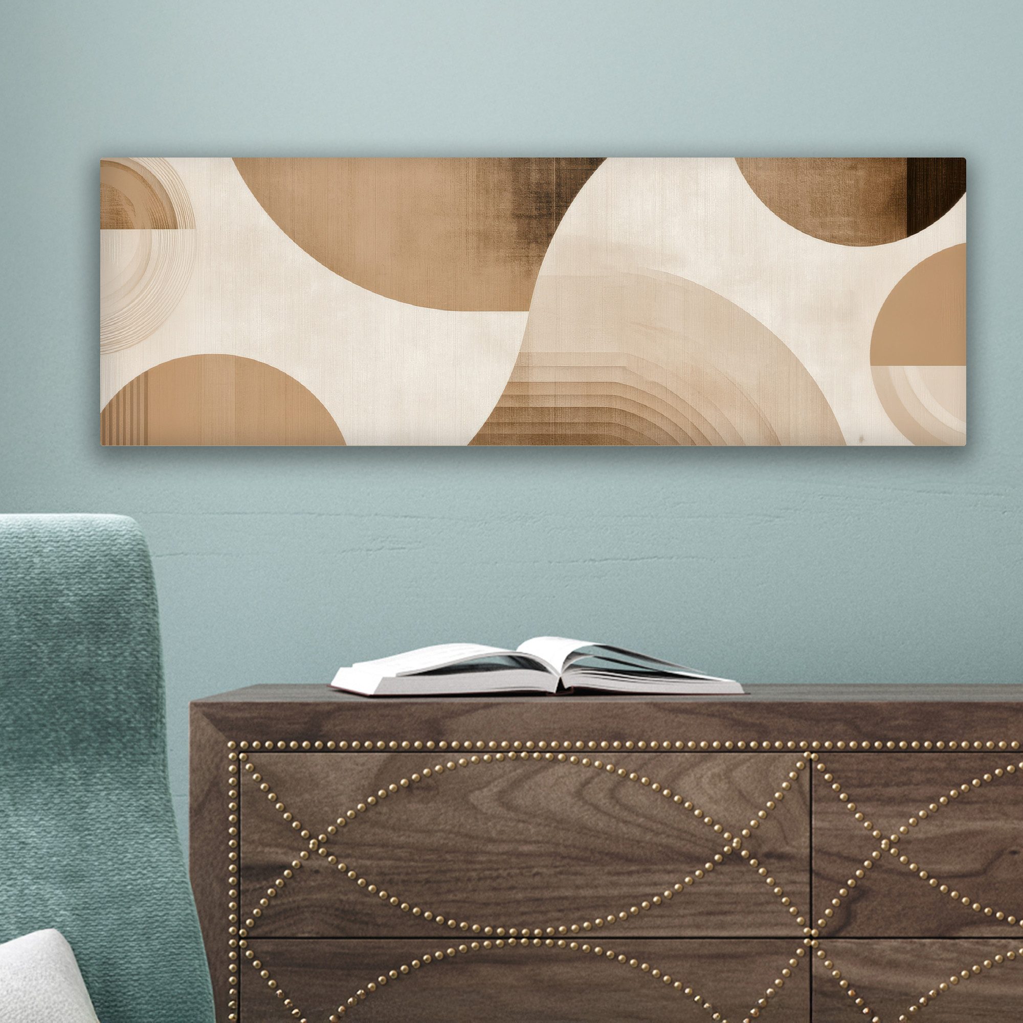 OneMillionCanvasses® Leinwandbild Panorama Retro - Geometrische Schichten - Erdtöne, Fotodruck (1 St), Wandbild, Deko Schlafzimmer Wohnzimmer Flur 60x20 cm