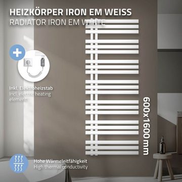 ECD Germany Elektrischer Badheizkörper Designheizköper Iron EM Badheizkörper Paneelheizkörper, Heizstab 900W Weiß 600x1600mm