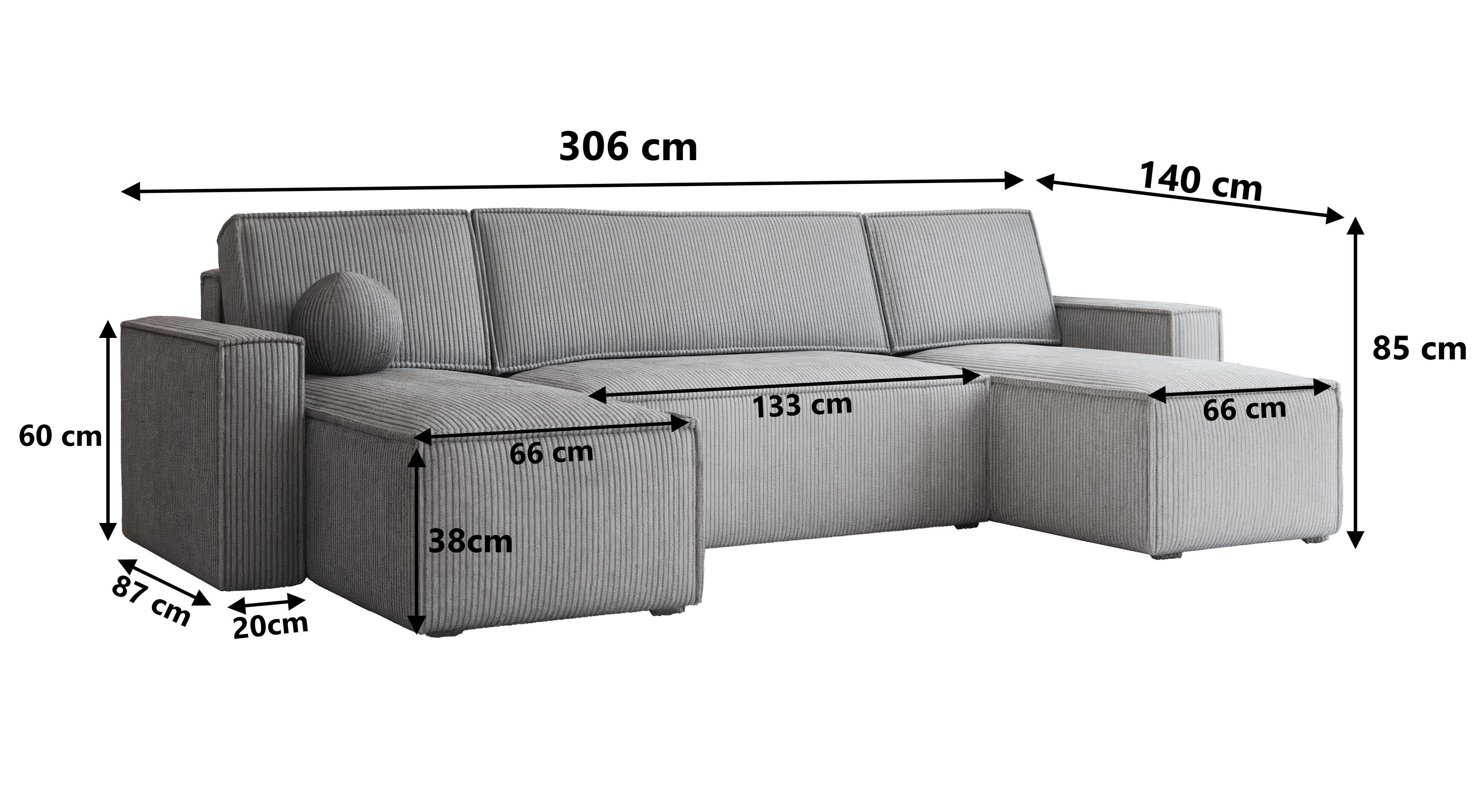 Masseno Ecksofa PESANO mit Schlaffunktion U-Form, Sofa mit Bettkasten