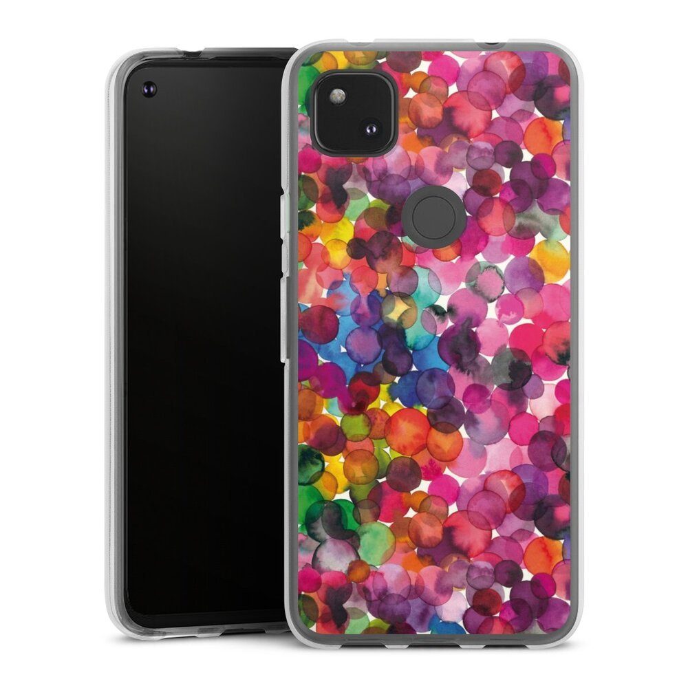 DeinDesign Handyhülle bunt Punkte Wasserfarbe Overlapped Watercolor Dots, Google Pixel 4a Silikon Hülle Bumper Case Handy Schutzhülle