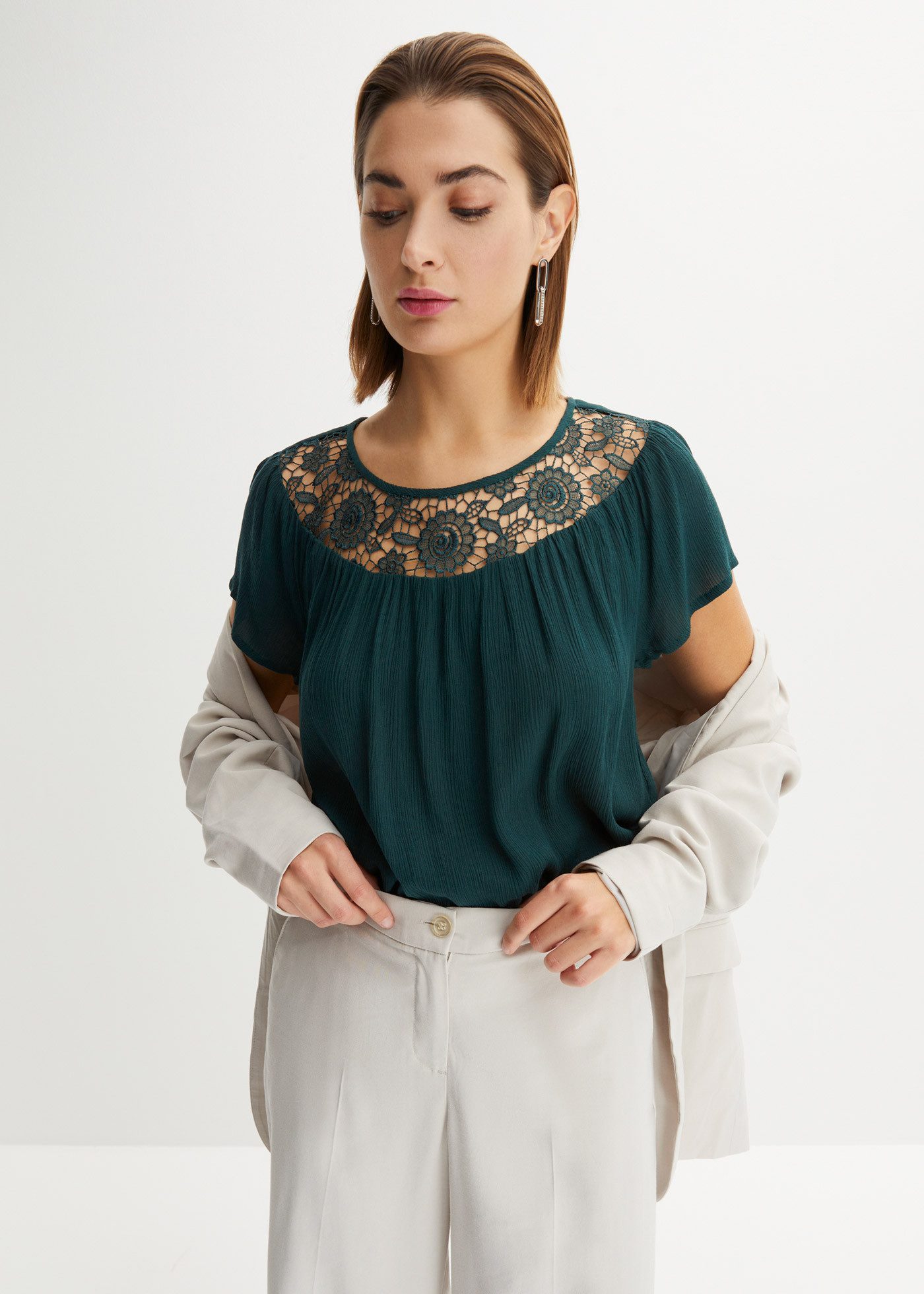bonprix Kurzarmbluse Bluse aus reiner Viskose