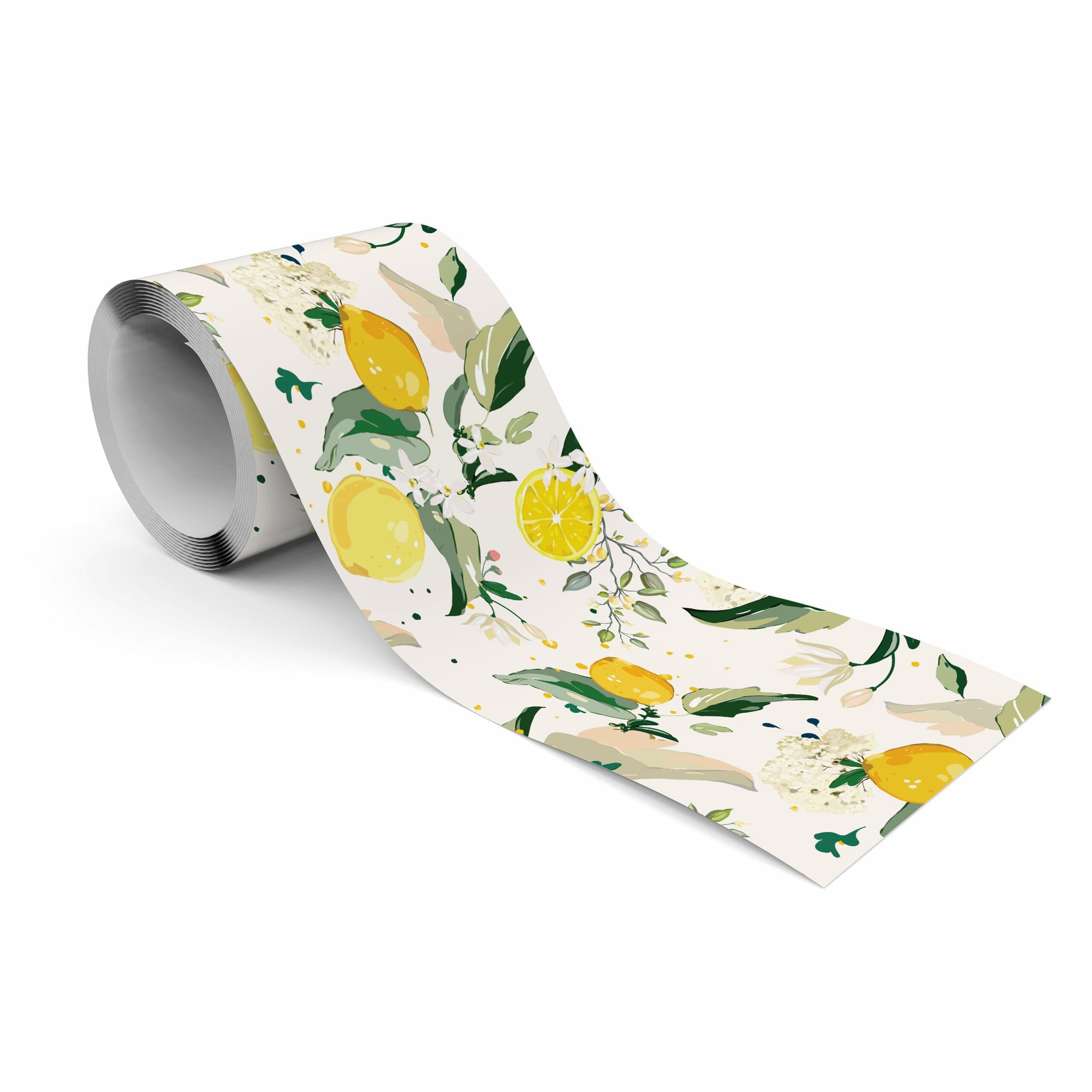 Muralo Bordüre Wandbordüre selbstklebend Blätter – Tapetenbordüre Wohnzimmer, bedruckt, Zitronen und Blätter, 10 x 300 cm, abriebfest, abwischbar