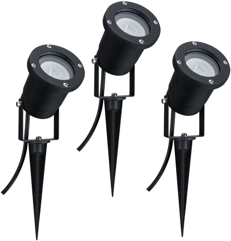 Paulmann LED Gartenstrahler Outdoor 230V Spotlight IP65 GU10 3x3,5W 230V  3000K Schwarz Aluminium, LED fest integriert, Warmweiß, GU10, IP65,  Energieeffiziente LED Leuchtmittel im Lieferumfang enthalten