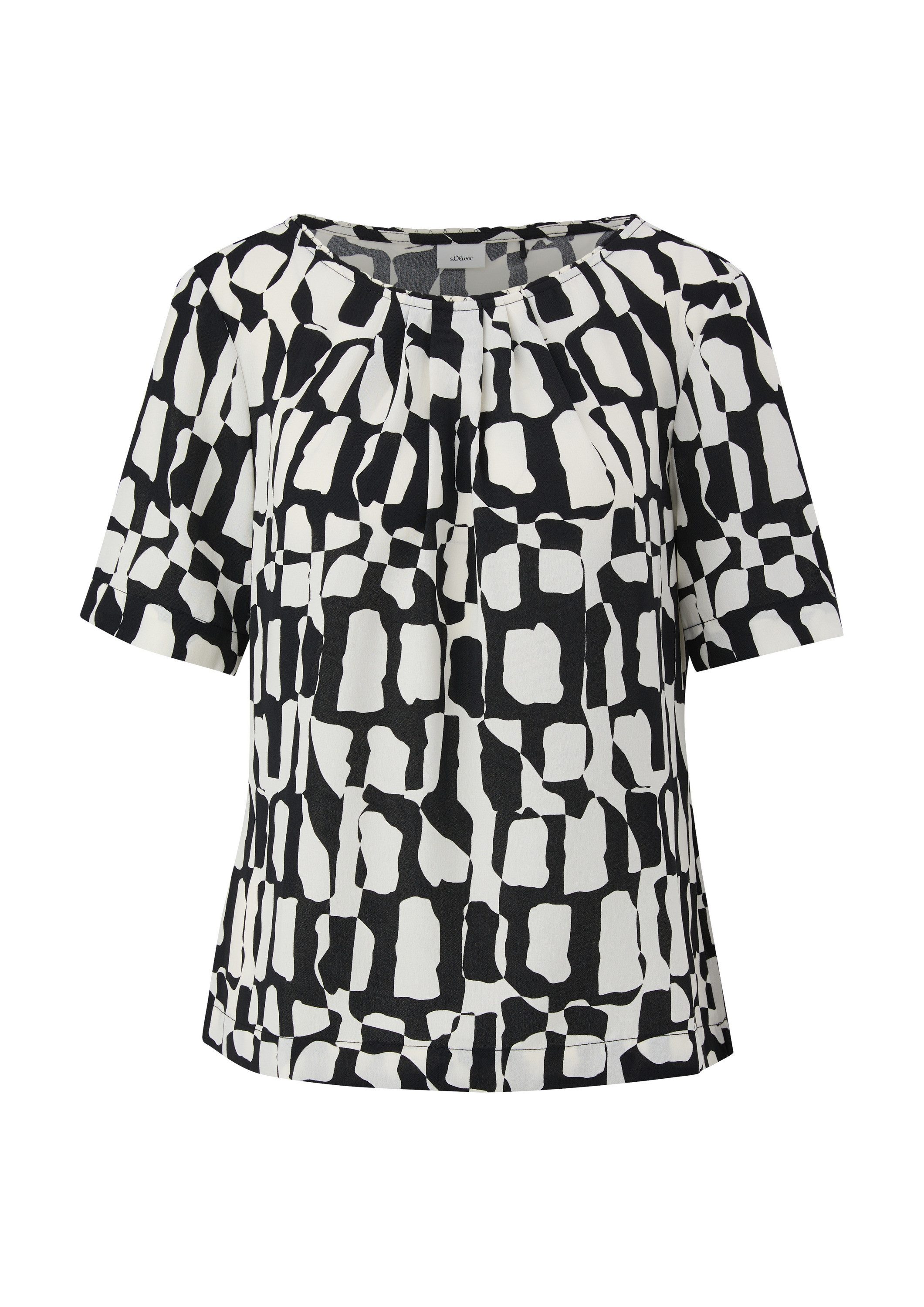 s.Oliver Kurzarmbluse Bluse Gemusterte Bluse mit Falten-Details